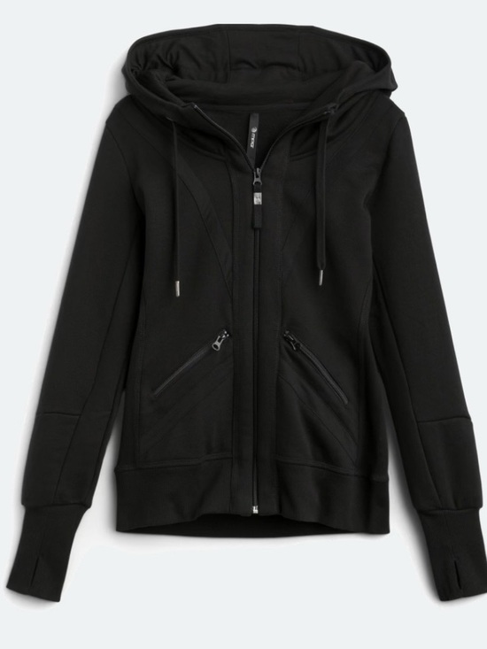 MPG Tops - MPG Women’s Black Zip Hoodie with Thumbhole Cuffs - Size Medium